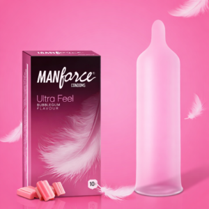 Manforce Ultra Feel Condoms Bubblegum Flavour (10 Pack) – Super Thin for Natural Pleasure