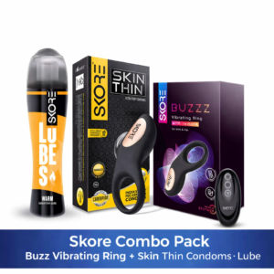 Skore Combo Pack – Buzz Vibrating Ring + Skin Thin Condoms + Lube